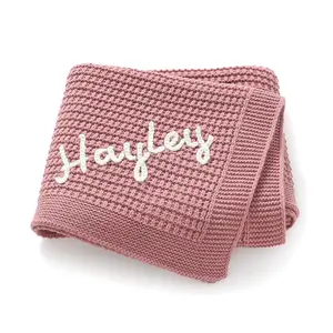 Mimixiong Soft Touch Cotton Knitted Baby Blanket with Plain Bear Head Pattern Design for Newborns & Young Babies Secure Cozy Fit