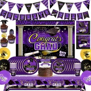 Purple Graduation Party Supplies Ultimate Set for 16 Guests