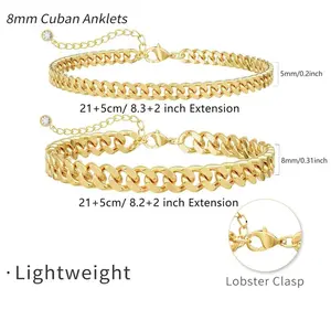 anklets for women Gold Ankle Bracelets for Women Waterproof - Dainty Gold Anklets Trendy Layered Plated Stackable Chunky Cuban Link Chian Anklet Bracelet Set for Women Non Tarnish Jewelry Gift