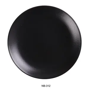 Yanco NB-312 12.25 x 1.5 in. Noble Black Coupe Shape Round Plate, Black - Pack of 12