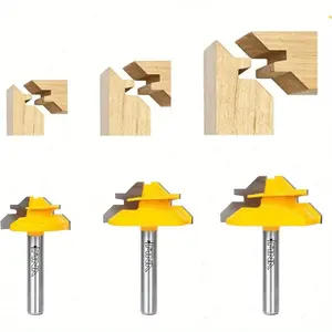 3pcs 45 Degree Locking Miter Router Bit Set - Seamless Cutting, 45 Degree Tenon Woodworking & Joinery Tool for 1/ 2 Inch, 5/ 8 Inch, 3/ 4 Inch Cutting Height, 1/ 4 Inch Shank outdoorfun