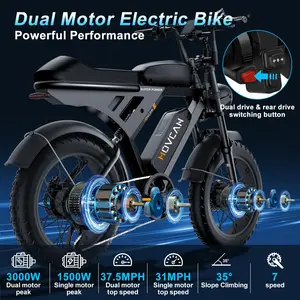 Movcan V30 Pro Max Adult Electric Bike - 3000W Peak Power, 37.5MPH Fat Tire Off-Road Ebike, 48V 20Ah Dual Removable Batteries, 80-120mi Range, Full Suspension, Dual Disc Brakes, LED Headlight, UL 2849 Certified