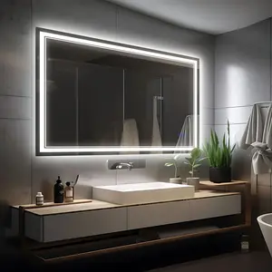 GLITGATE LED Bathroom Mirror Lights, Over Sink Bathroom Mirror with Tempered Glass, Dimmable Bathroom Mirror with Touch Control, 3-Color Options, Wall Mounted, Defogging&Memory Timing Function, Bedrooms, Closets, Hallways,Barber Shop