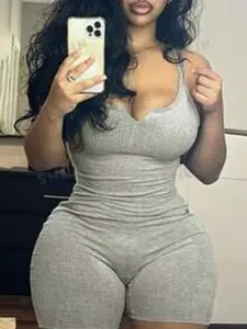 Women's Summer Grey Slim-Fit Romper with Small V-Neck — Y2K Sleeveless Bodycon Jumpsuit. A Trendy, Sexy Streetwear Piece Perfect for Summer and Everyday Styling.