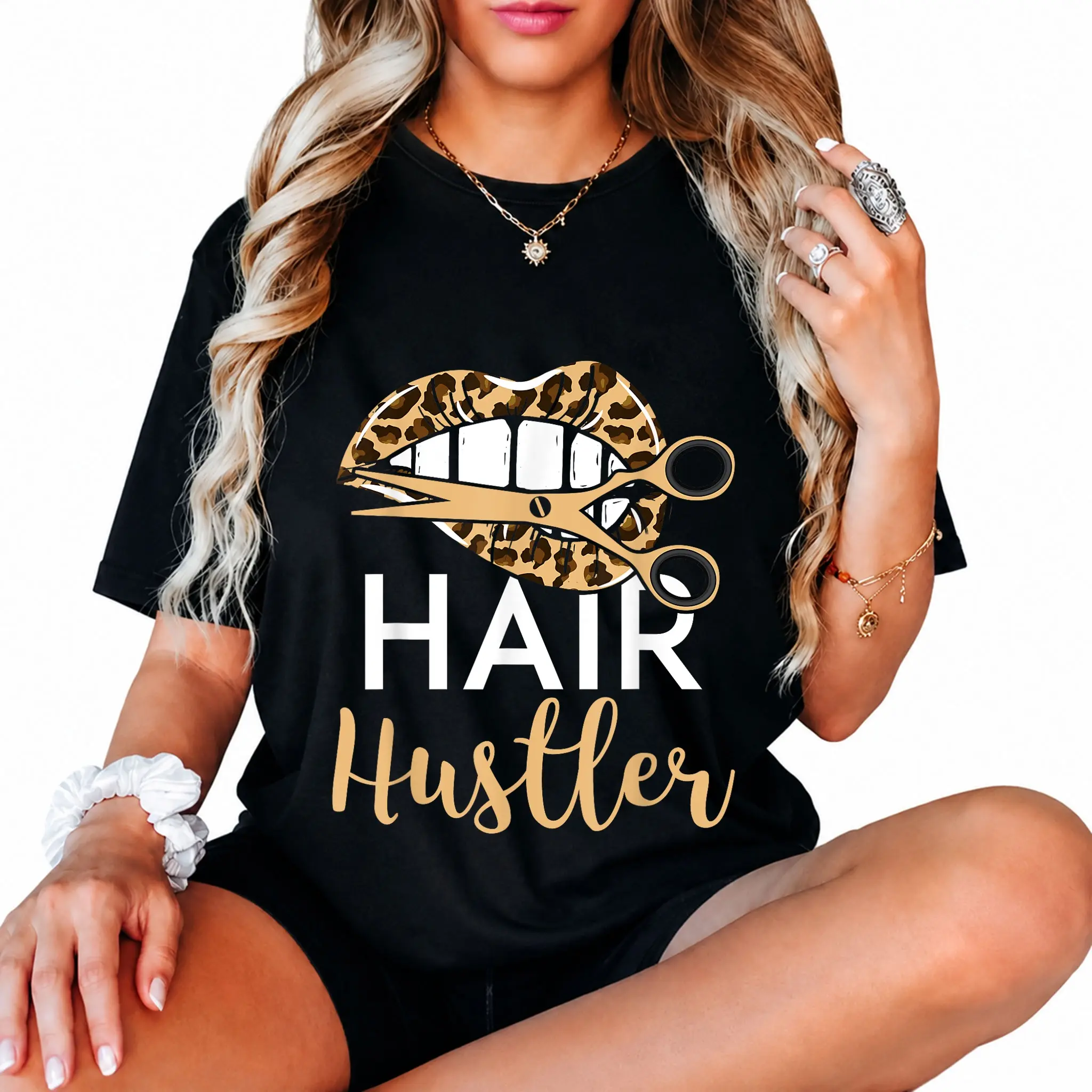 Women's 100% Cotton Short Sleeve Round Neck Casual Streetwear T-Shirt - Hair Hustler Hairstylist Leopard Hair Trimmer Graphic, Colorful Leopard Print, Vintage, Cute, Machine Washable, Wide Range Of Sizes