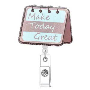 Make Today Great Retractable Badge Reel, 1 Count Calendar Pattern Acrylic ID Holder with Clip, Identification Badge & Supplies for Nurses Doctors Students Office Staff