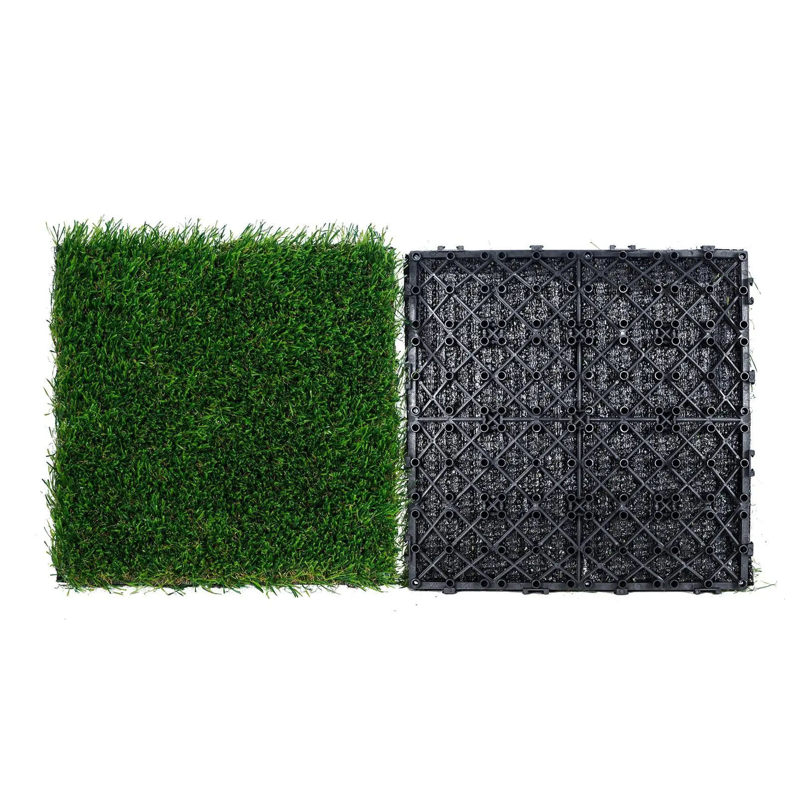 【summerfinds】VEVOR Interlocking Rubber Artificial Grass Tiles, 18-Pieces 12in x 12in Sturdy Stable Self-Draining Synthetic Turf Mats with Natural Look, Easy Installation Decorative Flooring for Picnic, Outdoor/Indoor Dog Scraper Pads (Father's Day Gift)