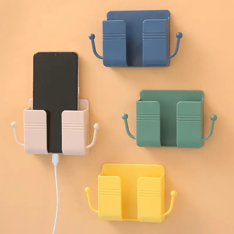 Mobile Phone Plug Wall Holder Punch Free Wall Mounted Organizer Storage Box Remote Control Mounted Charging Multifunction Hook, stable phone holders, Cell Phone Holder, Easter Day, Mother’s Day, Mom, Carnation