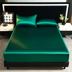 2/3Pcs Silky Satin Solid Color Bed Sheet Set, Satin Bed Sheets, Dustproof Mattress Protector, Soft Comfortable Fitted Sheet, Skin-Friendly & Breathable, Cooling Mattress Cover, Silk-Like Bedding for Bedroom/Hotel, Multiple Sizes Available