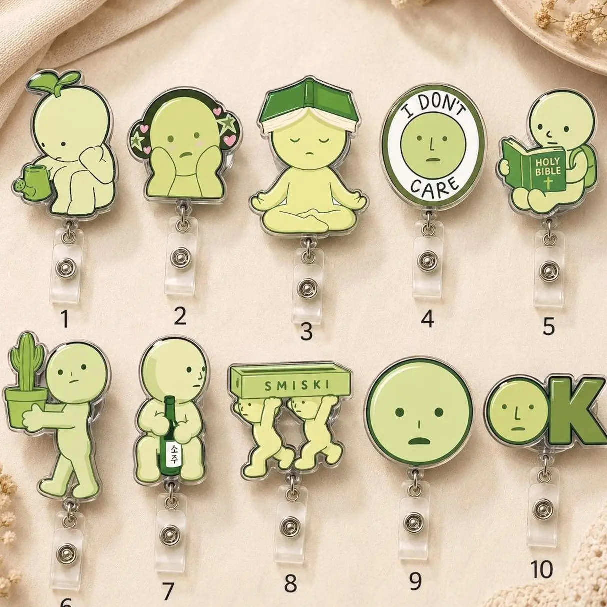 Smiski Badge Reel Cute Green Character Retractable Nurse ID Holder Medical Badge Clip Gift