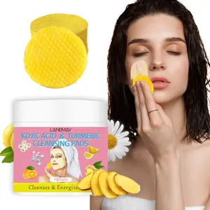 Turmeric and Kojic Acid Facial Cleansing Pads, 100 Exfoliating Pads with Turmeric, Lemon, Chamomile Extracts, Suitable for All Skin Types, Exfoliating Face