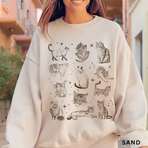 Vintage Cats Sweatshirt and Hoodie, Faded Retro Cat Shirt, Unisex Sweatshirt, Cat Lover Gift, Graphic Oversized Sweatshirt, Cat Aesthetic Shirt