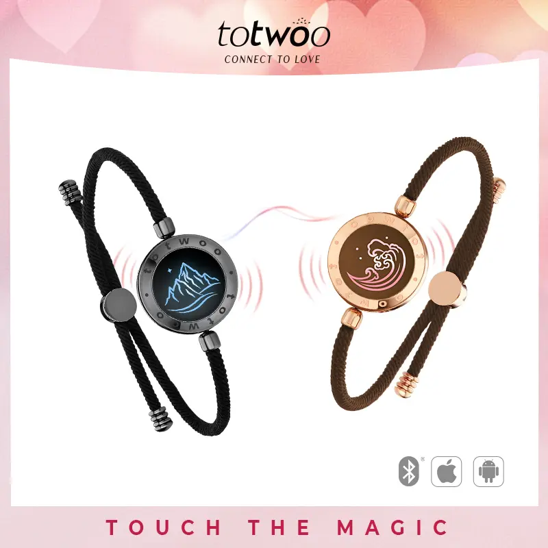 Totwoo Mountain & Sea Long-Distance Touch Stackable Bangle Bracelets, Bluetooth-Compatible Fashionable Creative Bangle for Couples, Special Gifts for Boyfriend & Girlfriend, Bracelet For Couples, Friendship Bracelets