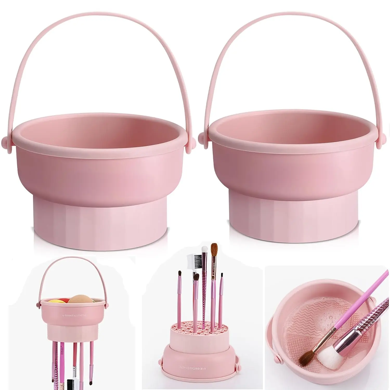 2PCS Silicone Makeup Brush Cleaning Mat, 3 in 1 Scrubber Bowl for Deep Cleaning Makeup Brushes and Beauty Sponges