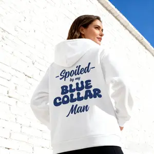 Women's Hoodie | "Spoiled by My Blue Collar Man" Romantic Graphic, Sweet Appreciation Vibe, Perfect for Autumn & Winter, Ideal for Couple Outings & Daily Casual Wear