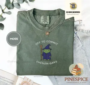 EMBROIDERED Comfort Colors Off to Commit Shenanigans Wizard Frog Funny DnD Tee, Embroidered Comfort Colors 1717, Ren Faire Fantasy Gift