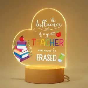 Acrylic Night Light USB Powered Wooden Base Teacher Appreciation Gift, Birthday Present, Christmas Thank You, New Year Party, Office Classroom