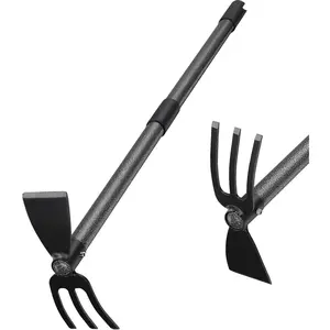 Garden Hoe and Cultivator Set Heavy Duty Stainless Steel Hand Tools with Adjustable Handle 45 inch for Gardening Weeding Planting & Landscaping