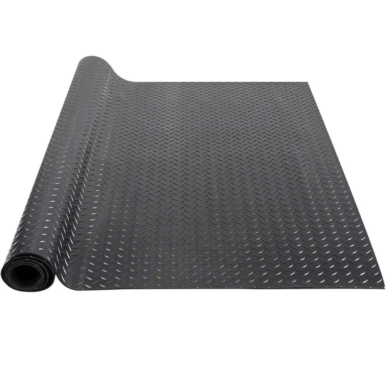 Diamond-Plate Rubber Flooring Roll, 3 mm x 4 ft x 15 ft Garage Floor Mat, SBR Rubber Garage Flooring Roll, Easy to Clean, Diamond Plate Rubber Mat for Under Cars, Garage Industry Gym, Black