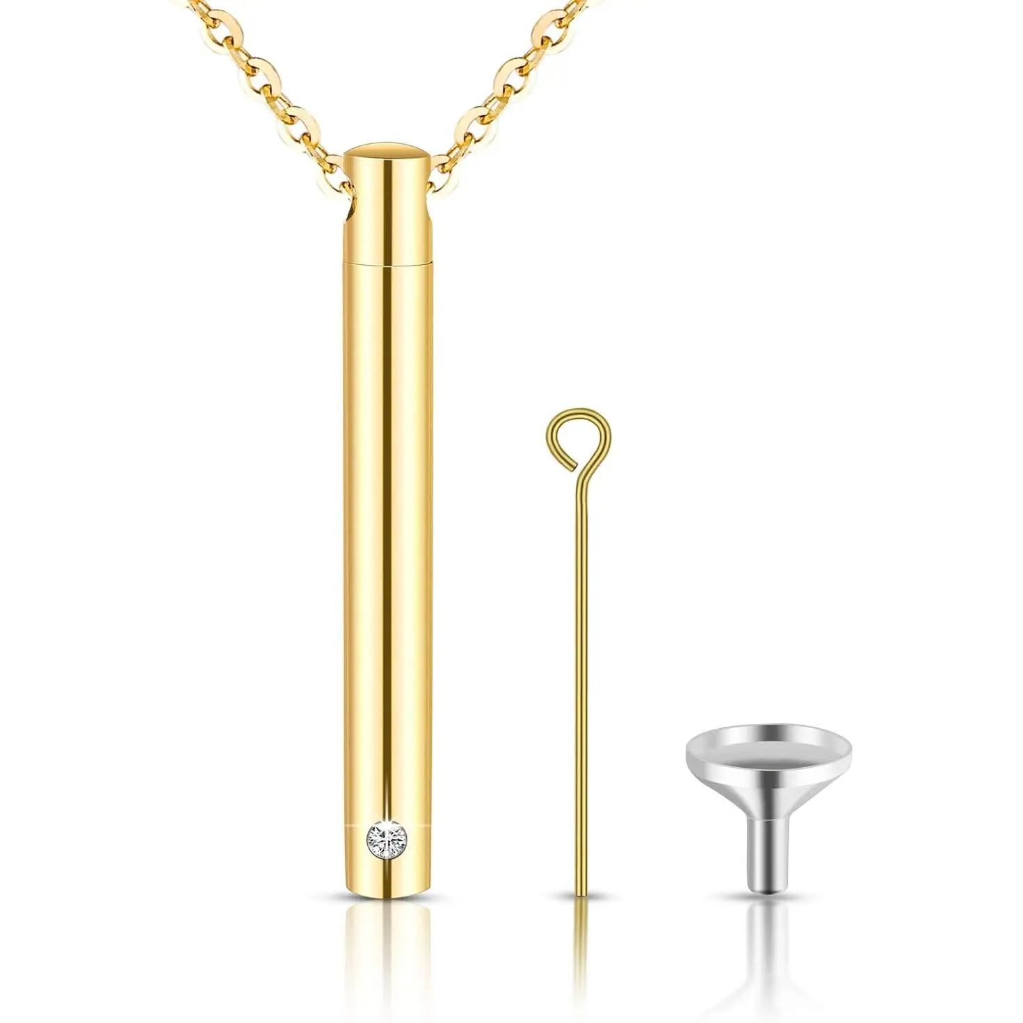 Urn Necklace for Ashes Stainless Steel Cremation Necklace with Crystal Memorial Pendant Necklace