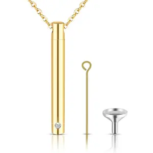 Urn Necklace for Ashes Stainless Steel Cremation Necklace with Crystal Memorial Pendant Necklace