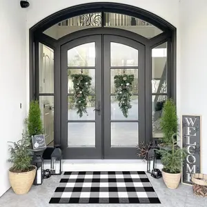 Cotton Buffalo Plaid Rug 27.5"x43" Black and White Checked Rug Washable Doormats Indoor Outdoor Rugs for Layered Front Door Mats, Porch, Kitchen, Farmhouse, Entryway