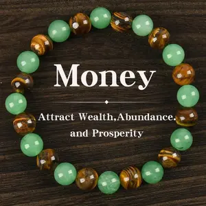 1pc Money Attraction Beaded Bracelet with Green Aventurine & Tiger Eye - Protection Friendship Jewelry | Fashion Colorblock Crystal Encouragement Gift