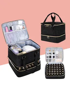 Nail Polish Zipper Storage Bag Holds Up to 42 Bottles Nail Lamp Included Essential Manicure Kit Organizer for Beauty Salons and Studios Cosmetic Bag Cosmetics Organizer Makeup Containers Beauty Storage Pouch