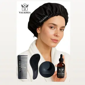Valkiria Hair Combo Set - 5 Premium Products for Unisex Hair Care, Includes Detangling Brush, Scalp Massager, Cap Sleep Satin Bonnet, and Special Gotas sagradas