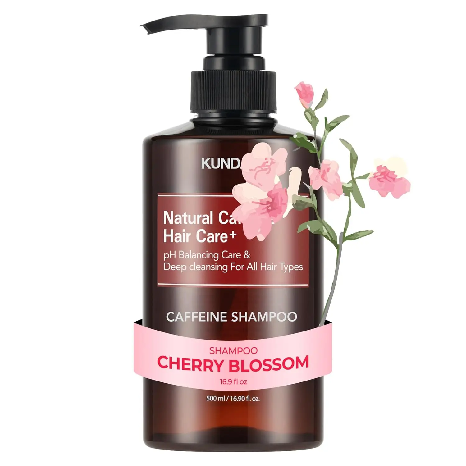 KUNDAL Korean Beauty Natural Caffeine Shampoo, Cherry Blossom, 16.9 Fl Oz - Sulfate Free With Menthol & Botanical Extracts, For Fuller Looking Hair Refresh & Manageability