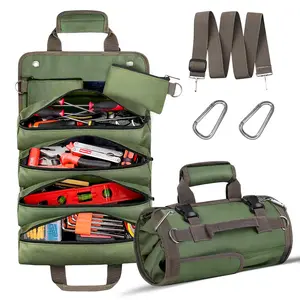 Roll Up Tool Bag – Heavy Duty Storage Organizer, Canvas Tool Roll with Zipper Pouches, Mechanic and Handyman Gift for Dad