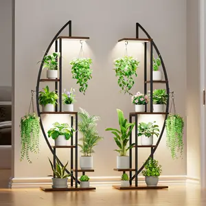 2 Pcs Plant Stand Indoor with Grow Lights, 6 Tiered Tall Plant Shelf, 63" Metal Plant Stand for Indoor Plants Multiple, Half-Moon Plant Rack Display Shelf, Plant Holder for Living Room, Patio summerwins