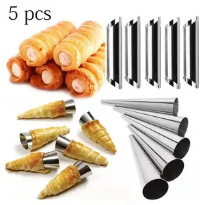 Stainless Steel Cannoli Forms, 5 Counts Non-stick Cream Horn, Danish Pastry Mold For Croissant Shell Cream Roll, Baking Tool