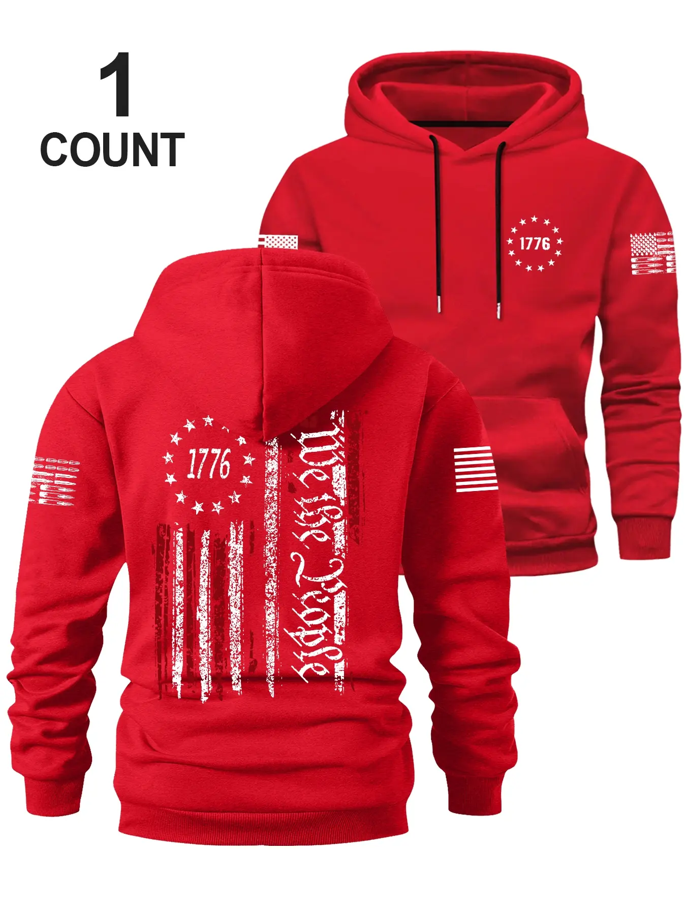 Men's Fall Winter Hooded Sweatshirt with Flag Print, Chest Pocket, Elastic Waistband, Long Sleeve, Casual Loose Fit for Daily Wear and Outdoor Activities, Casual Streetwear Graphic Print Hoodie
