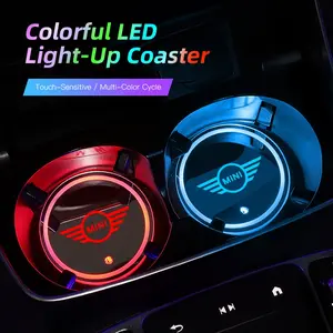 2pcs Car Luminous Water Cup Pad LED Atmosphere Light For MINI JCW Cabrio Cooper Countryman Aceman Clubman Coupe Paceman Roadster F57 F55 F54 R61 R60 R59 R58 R57 R56 R55 R53 R52 R50 Car Interior Accessories