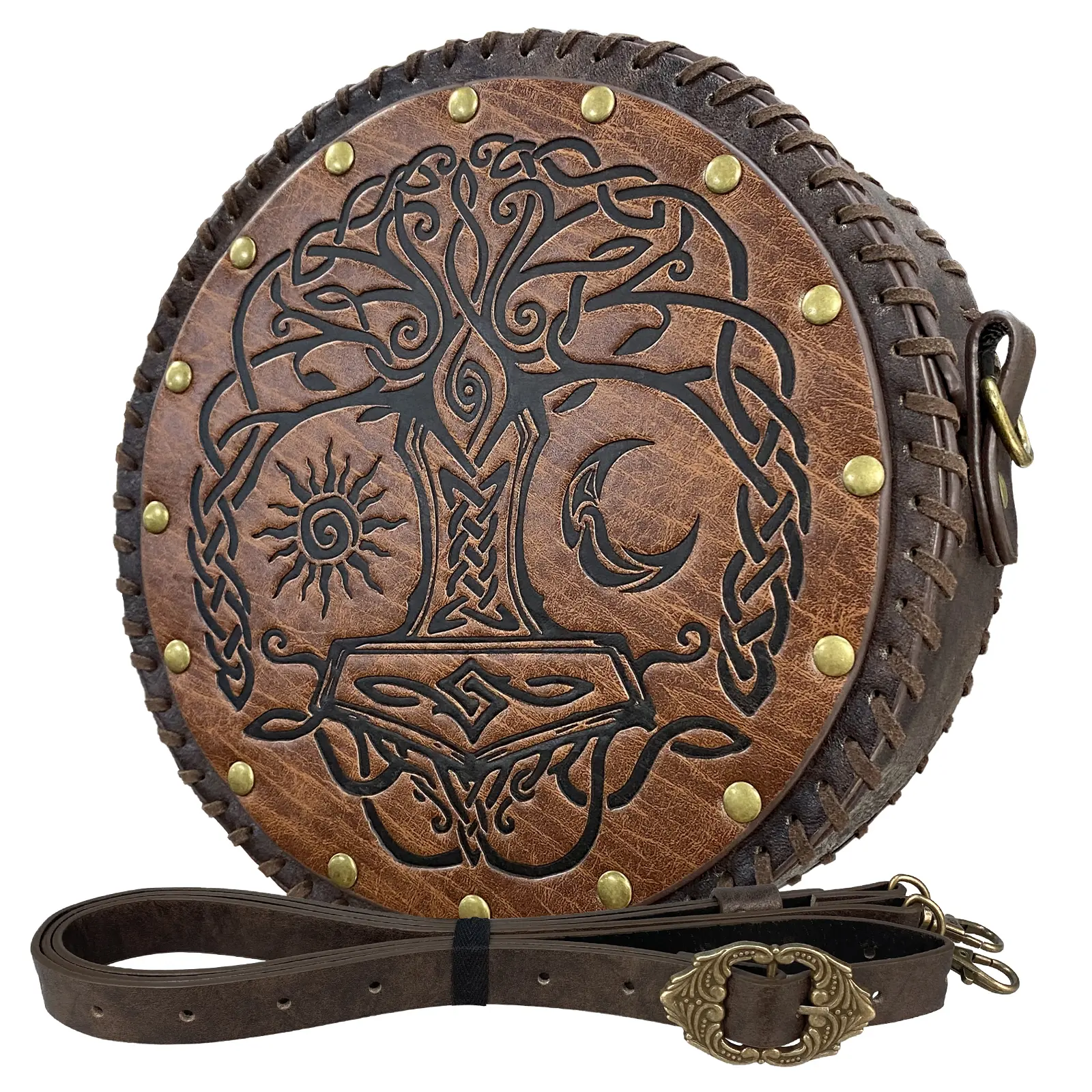 HiiFeuer Viking Embossed Crossbody Bag, Nordic Faux Leather Belt Bag Satchel Bag, Medieval Portable Cosplay Shoulder Bag Fashionable Bag  gift Travel bag