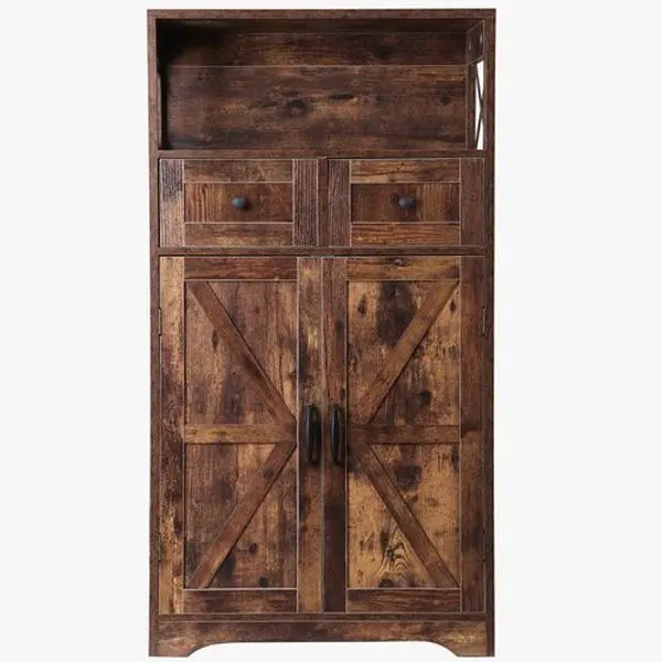 Zeny Brown Storage Cabinet with Doors & Drawers Freestanding Kitchen Pantry Cabinet