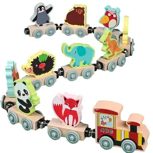 Wooden Train Set, 1 Box Montessori Toy, Early Education Transportation Toy, Birthday Gift for Kids Boys Girls, Toy Train, Magnetic Connections