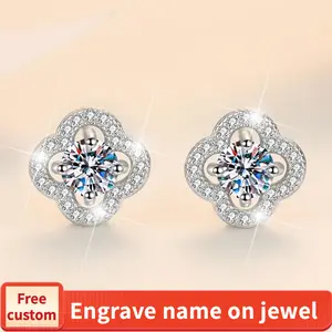 S925 Sterling Silver  Four Petals Ear Stud Synthetic Moissanite Stud Earrings Glittering daily life-603(50%)