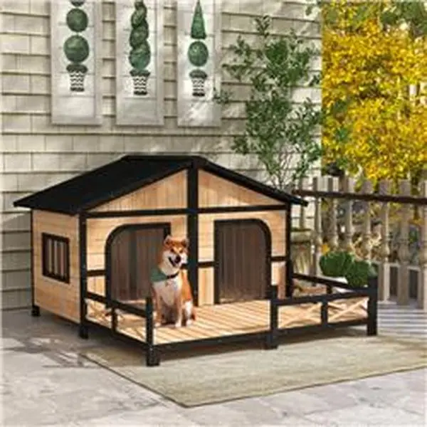 212 Main D02-027 59 x 64 x 39 in. Large Wooden Dog House, Natural Wood