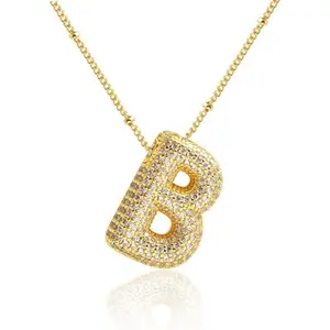 Bubble Letter Necklace for,  Letter Initial Necklace Zircon Alphabet Necklace Crystal Bubble Necklace Pendant Name Girls, Teens