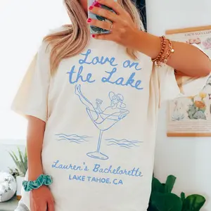 Love on the Lake Bachelorette Comfort Colors Shirt, Custom Bride Name, Girl Trip Lake Bach Party, Camping Hiking Mountains