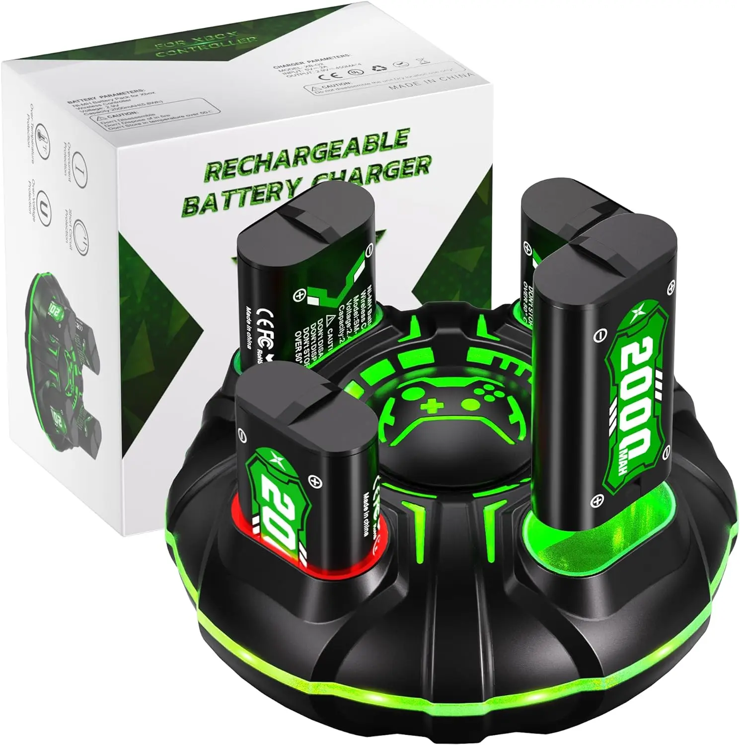 Ukor 4×2000mAh（4800mWh） Rechargeable Battery Packs with Fast Charging Dock for Xbox One, One S/X, Series S/X, Elite Series 1 Wireless Controllers, High-Capacity, Long-Lasting Power, Cool Glow, Overheat Protection,  Manual Wearable controller tiktokshopspr