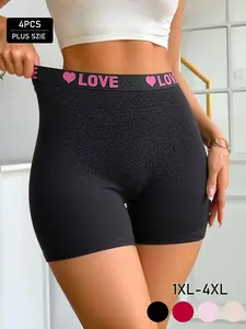 4-Pack Plus Size Women's Love Heart Safety Shorts, Soft Comfy Knicker, Comfortable Breathable High Elasticity Undershorts for All Seasons, Multiple Colors Available