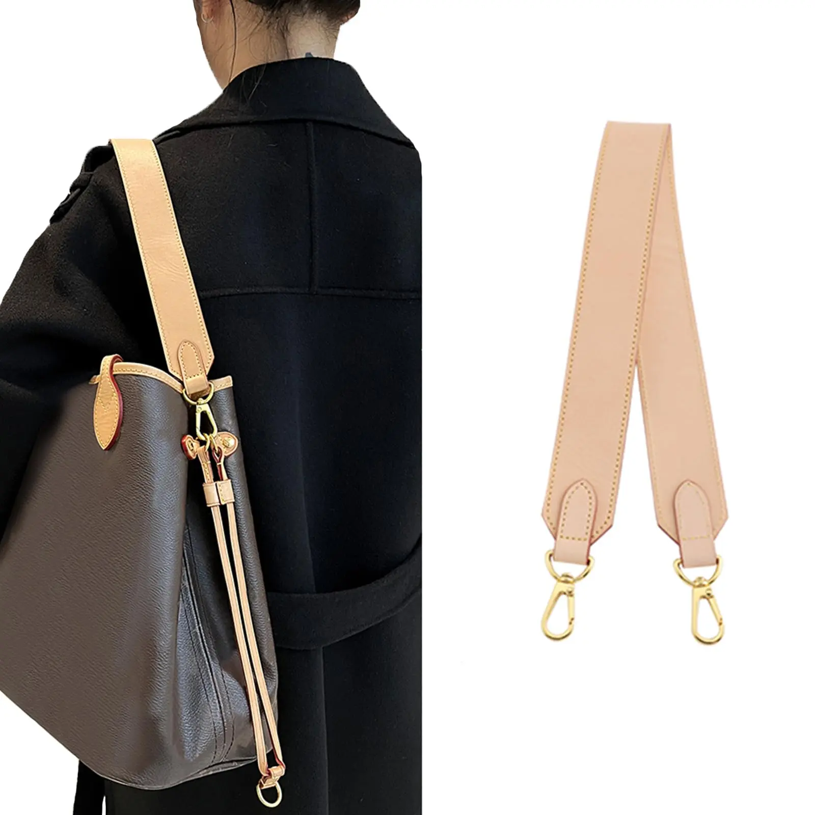 Jiesinlov High-Quality Vachetta Leather Detachable Aftermarket Strap for LV Neverful, Double-Sided Cowhide Crossbody Luggage Accessory, Accessories for Bags, Messenger Bag, Cow Hide, Detachable Bag Straps
