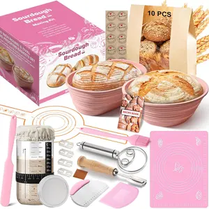 Sourdough Starter Kit, 15 Pcs Sour Dough Bread Baking Supplies for Beginners with 24 Oz Glass Starter Jar, Complete Bread Making Set with Silicone Banneton Proofing Basket, Baking Accessory