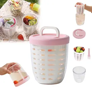 Reusable Portable Fruit Cups with Lid, Removable Colander, and Stainless Steel Fork | 20oz Fruit Storage Containers for Fridge with BPA-Free, Leak-proof, Easy-to-Clean, Fresh-Keeping