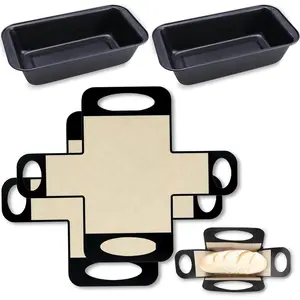 9 x 5 Loaf Pan Set with  Bread Sling - 2 Bread Pans + 2 Nonstick Loaf Liners for Homemade Baking, Sourdough, Banana Bread, Sandwich Loaves - Rectangular Baking Tray for Kitchen  Baker