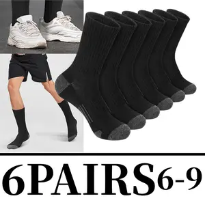 6 Pairs Athletic Socks Sport Running Calf Socks Performance Cushioned Breathable Crew Socks for Men Women