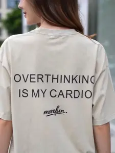 Vintage Heavyweight Cotton Graphic Tshirt Men Loose Fit 260g Overthinking Is My Cardio Tee Retro Streetwear Style Oversized Shirt Plus Size Funny Attitude Mens Clothing